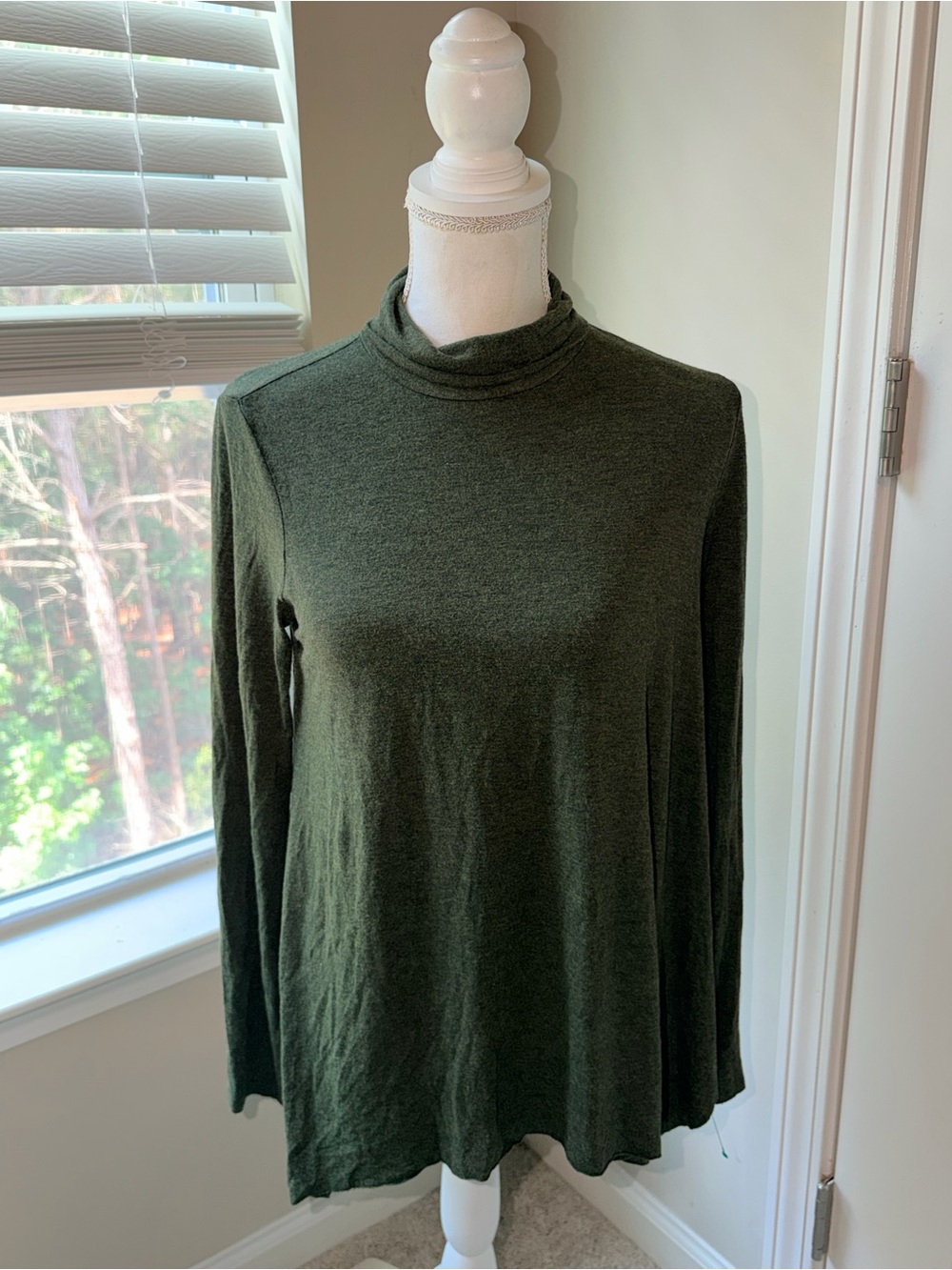 American Eagle Outfitters Dark Olive Long-Sleeve Mock Neck Top
